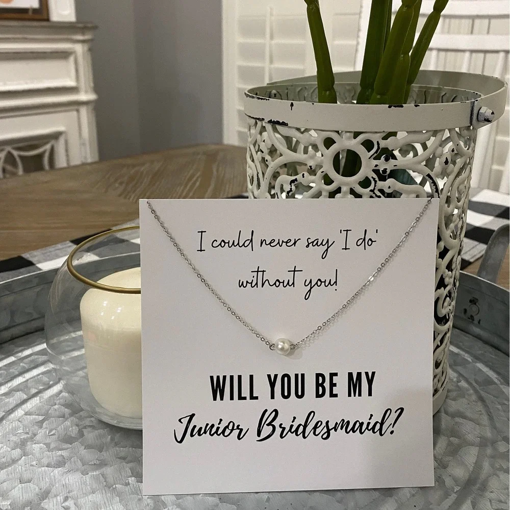 Handmade Junior Bridesmaid Faux Pearl Pendant Necklace Wedding Proposal Gift